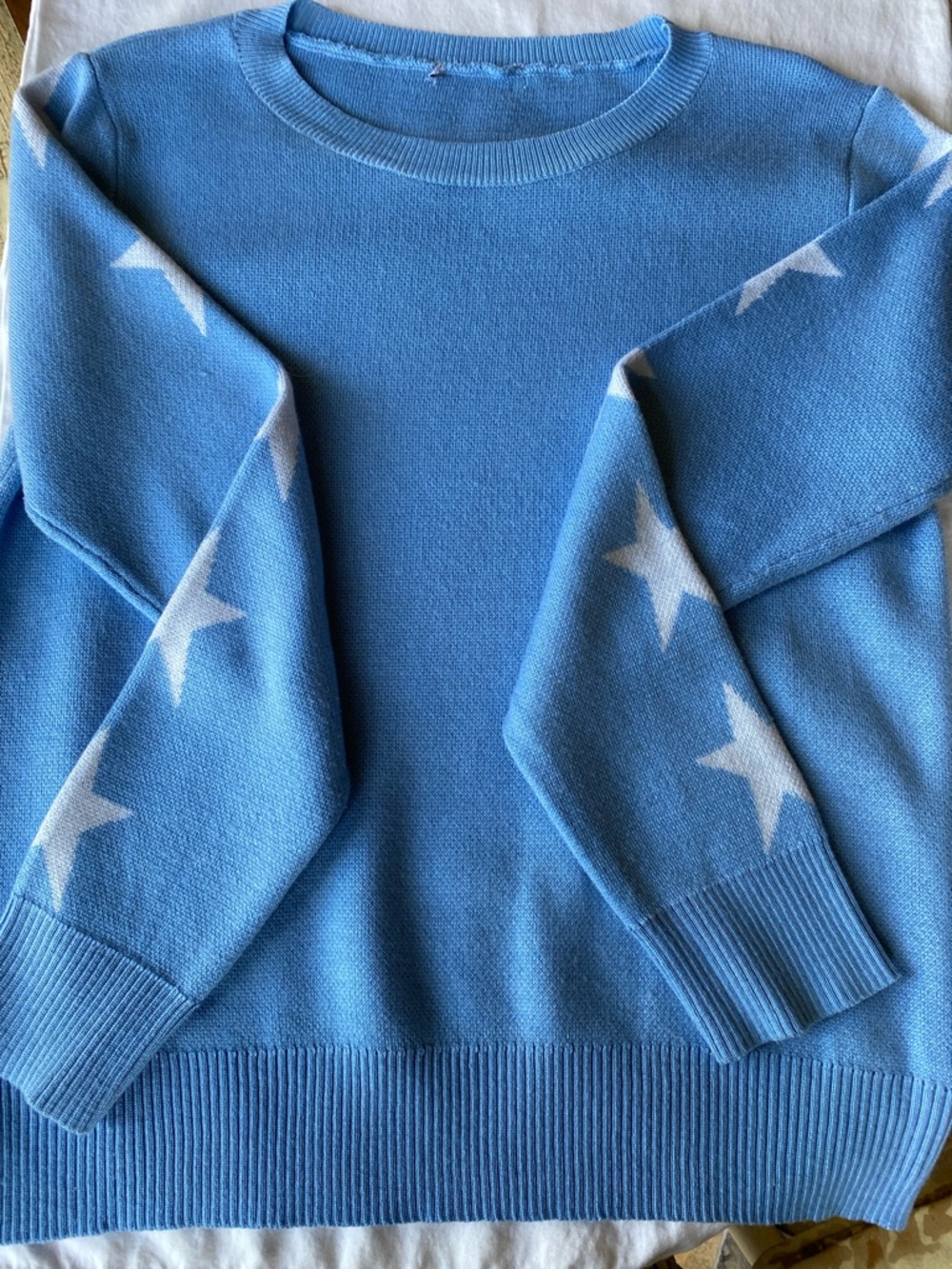 Light Blue Star Sleeve Crewneck Sweater